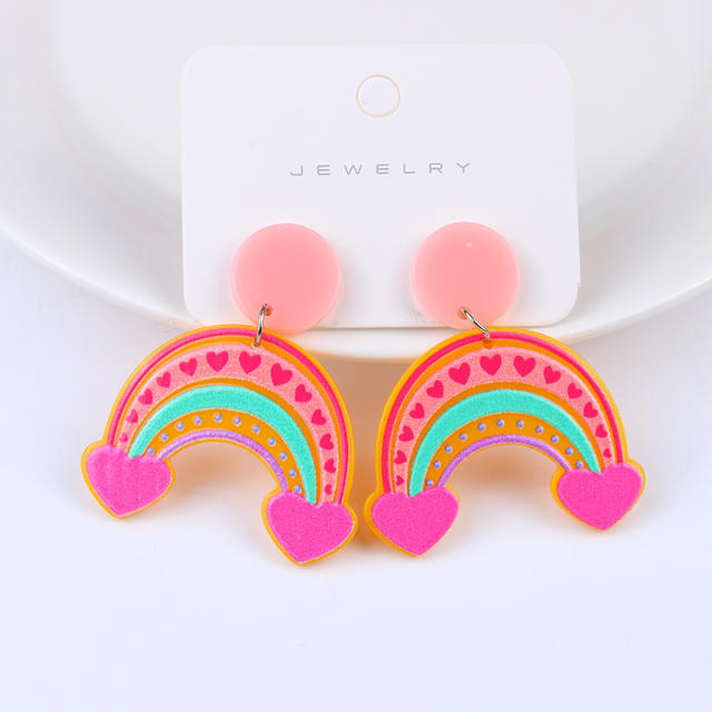 Colorful stripe rainbow acrylic earrings