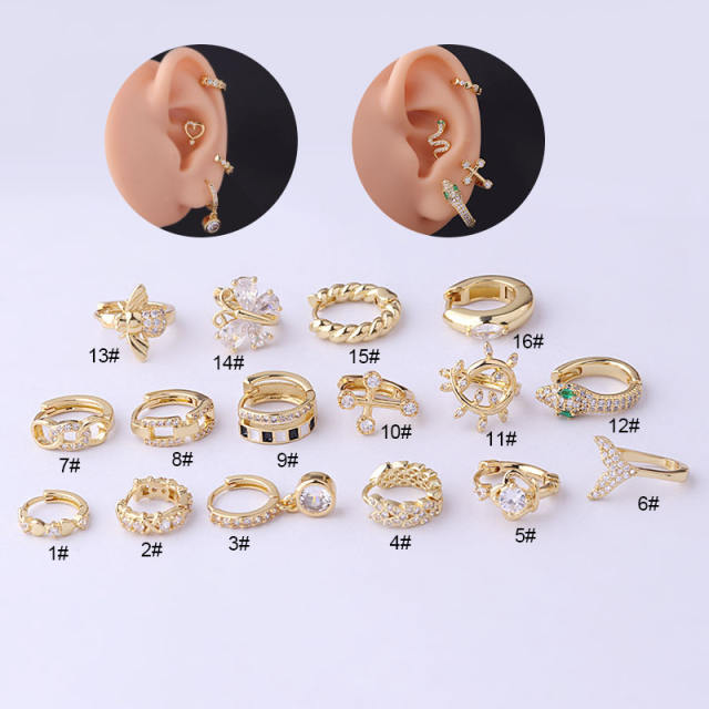 Occident fashion cubic zircon copper huggie earrings