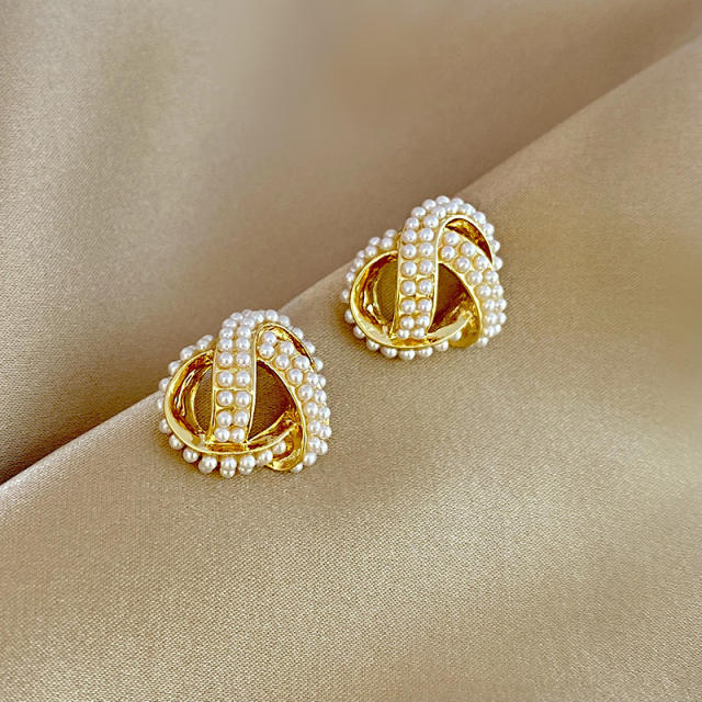 S925 sterling silver needle pearl beaded ear studs