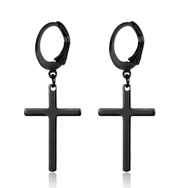 Black titanium steel cross earrings