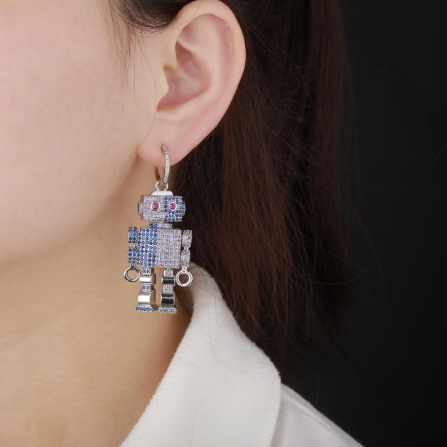 Hip hop zircon robot earrings