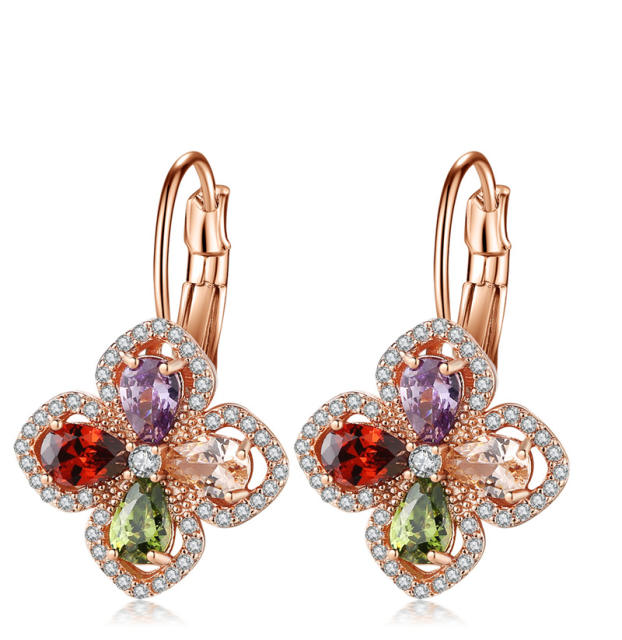 Elegant cubic zircon clover huggie earrings