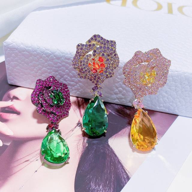 Elegant pave setting color cubic zircon drop earrings