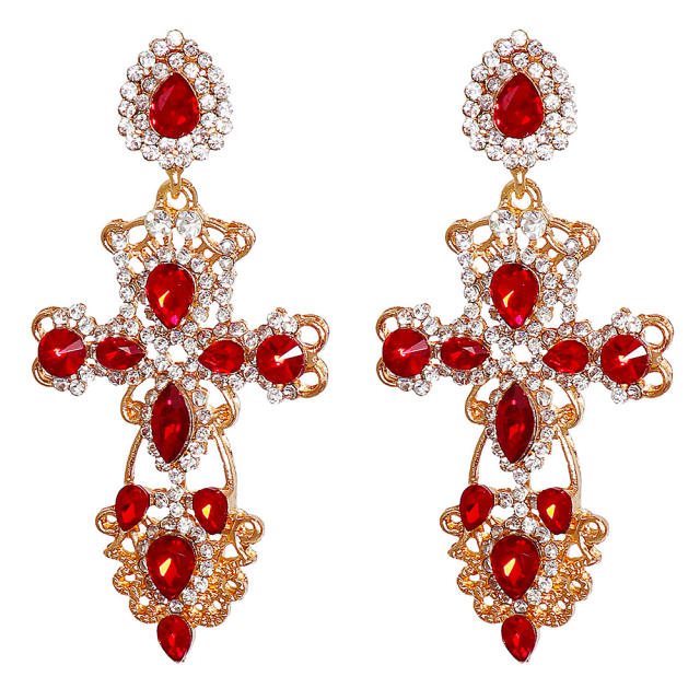 Vintage glass crystal statement cross earrings