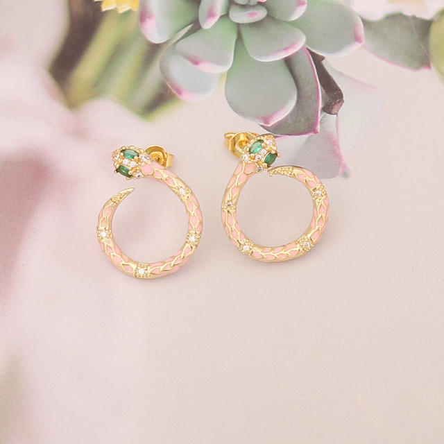 Occident fashion enamel snake ring shape ear studs