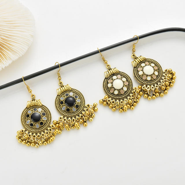 Color enamel round shape short tassel jhumka earrings