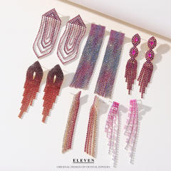 Occident fashion pink color diamond tassel earrings