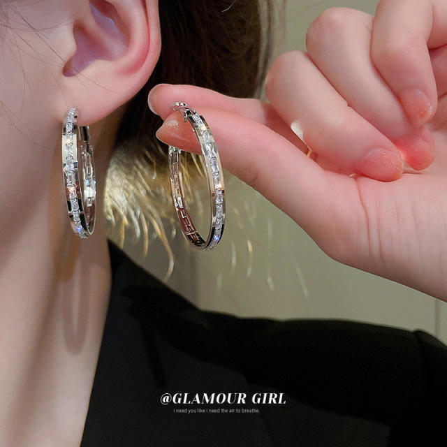 Silver color cubic zircon hoop earrings