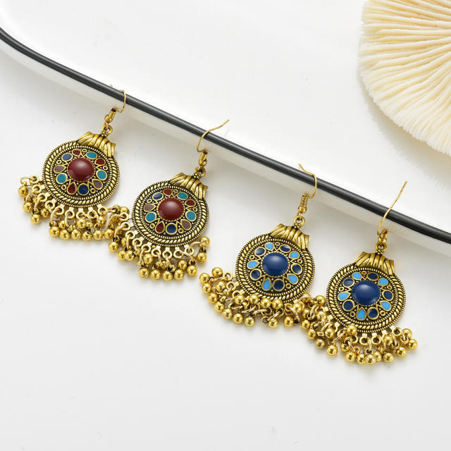 Color enamel round shape short tassel jhumka earrings