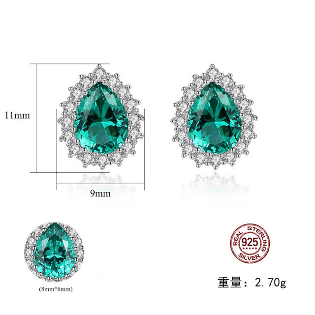 S925 sterling silver crystal drop ear studs