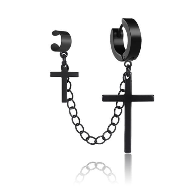 Black titanium steel cross earrings