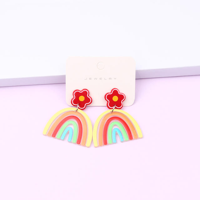 Colorful stripe rainbow acrylic earrings