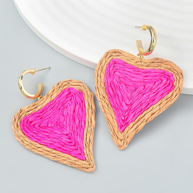 INS straw heart colorful earrings