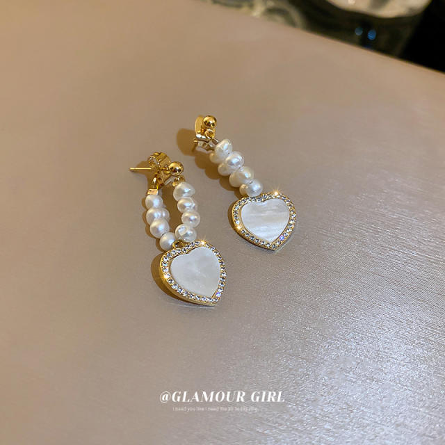 Water pearl beads heart earrings