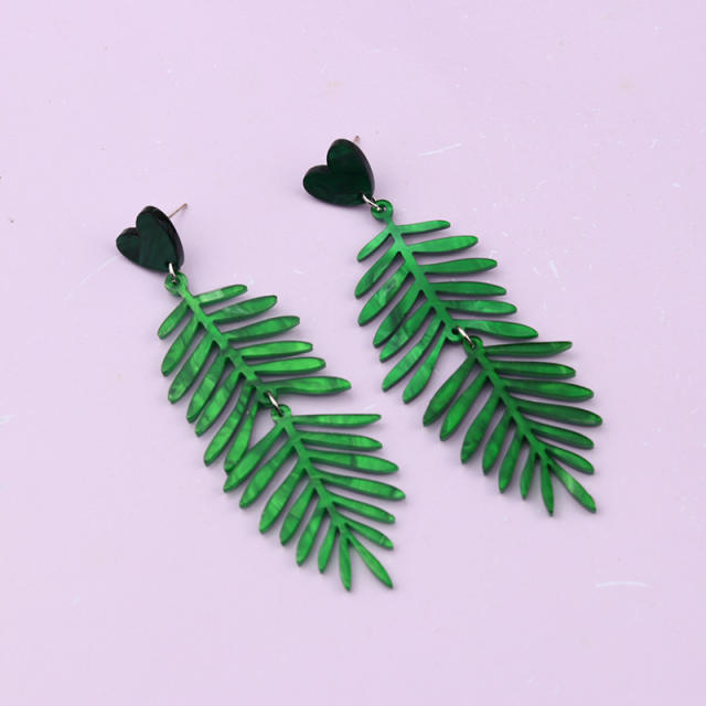 Boho colorful acrylic leaf dangle earrings