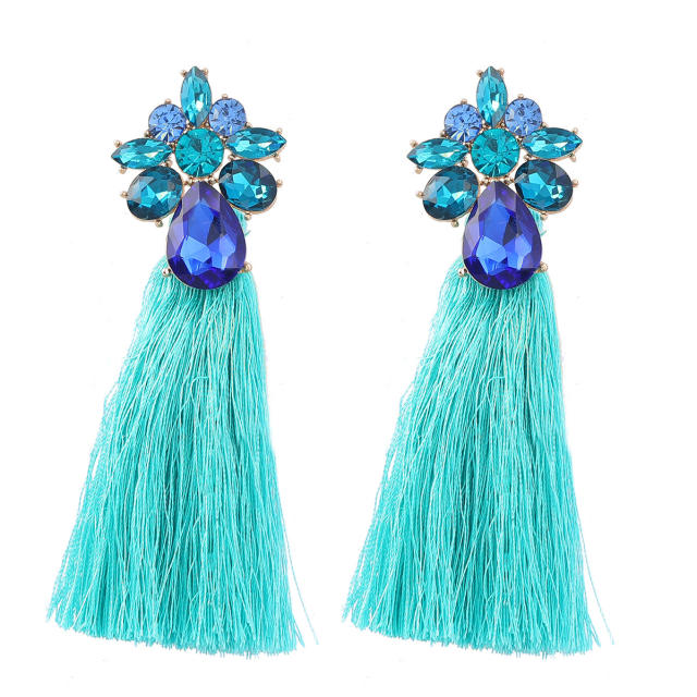 Color glass crystal statement tassel boho earrings