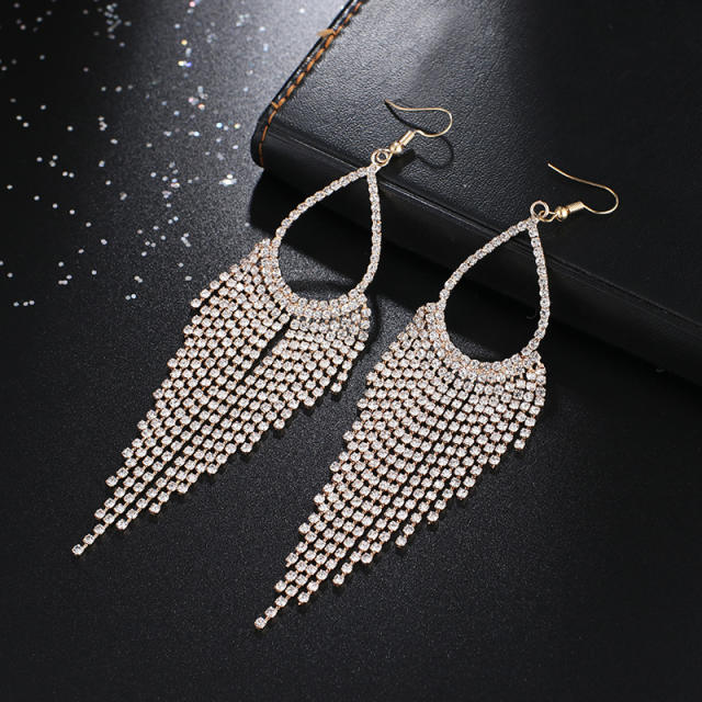 Rhinestone tassel drop shape bridal earrings