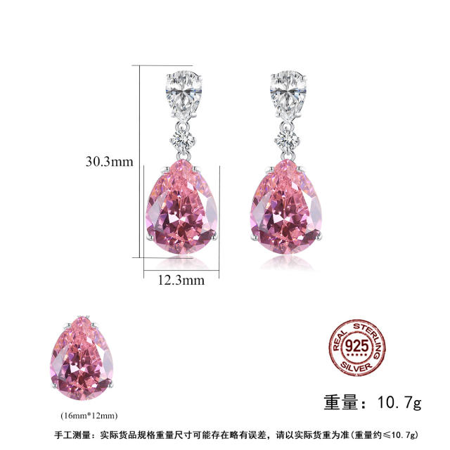 S925 Sterling silver pink crystal drop earrings