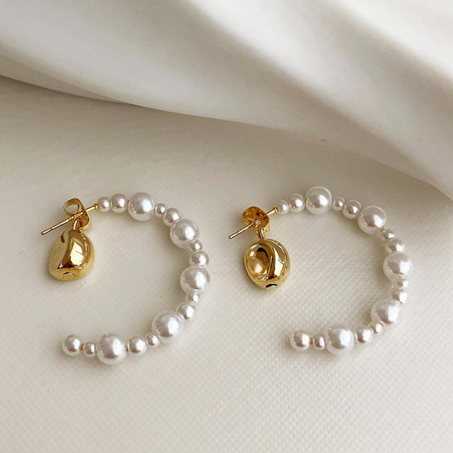 925 needle pearl beaded openning hoop earrings