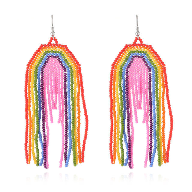 Boho seed beads tassel rainbow earrings
