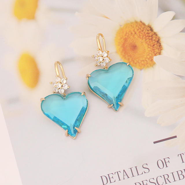 Color cubic zircon heart earrings