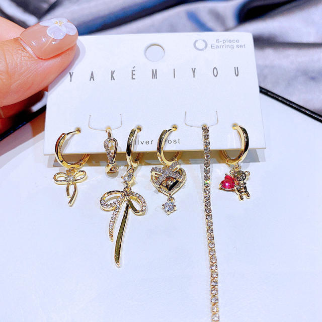 Elegant real gold plated heart charm huggie earrings set