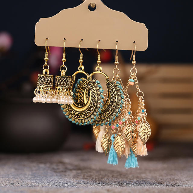 Boho tassel earrings set