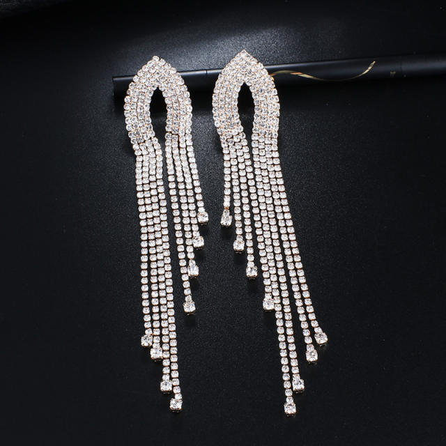 Occident fashion rhinestone tassel long earrings