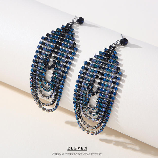 Hot sale navy blue diamond tassel earrings