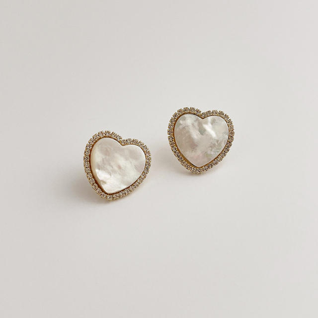 Fashion zircon natural shell love square earrings
