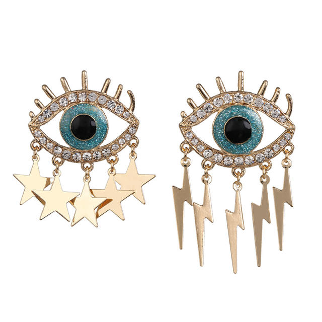 Rhinestone flash tassel evil eye earrings