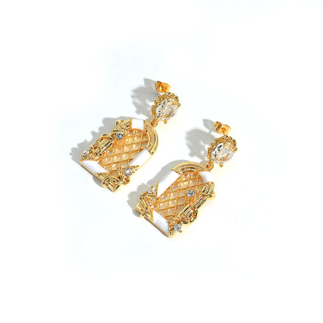 INS cubic zircon enamel dangle earrings for women  FD66185219