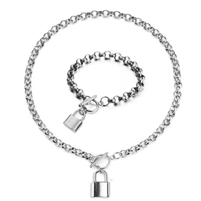 Punk design padlock pendant chain necklace stainless steel necklace