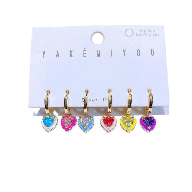 6pcs set real gold plated heart huggie earrings set
