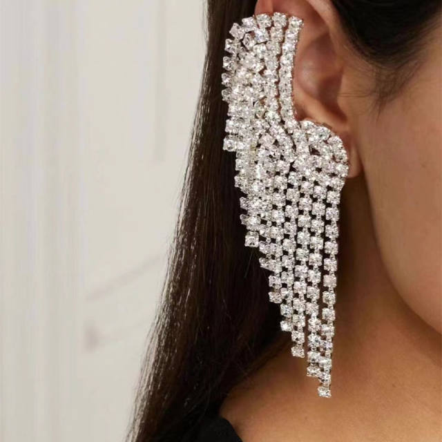 Luxuyr rhinestone setting tassel earrings