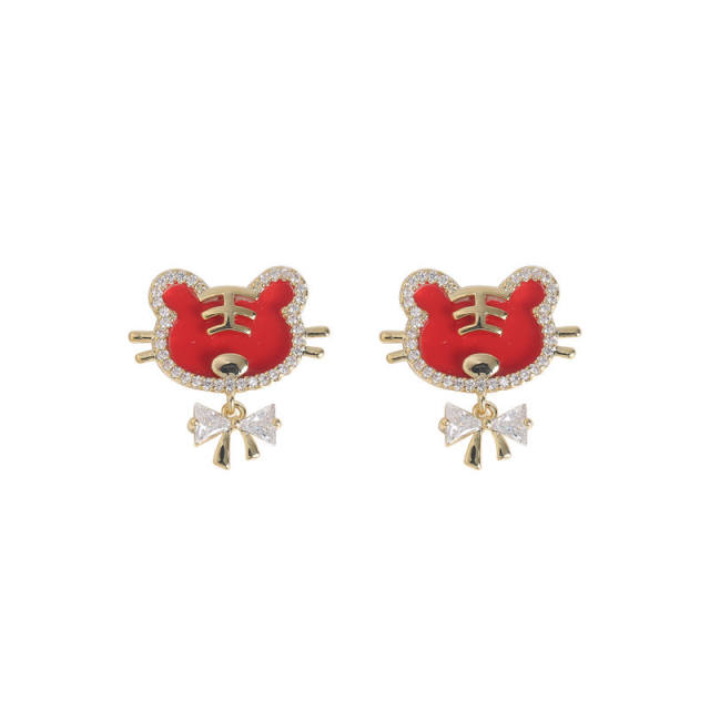 Red tiger cute clip on earrings