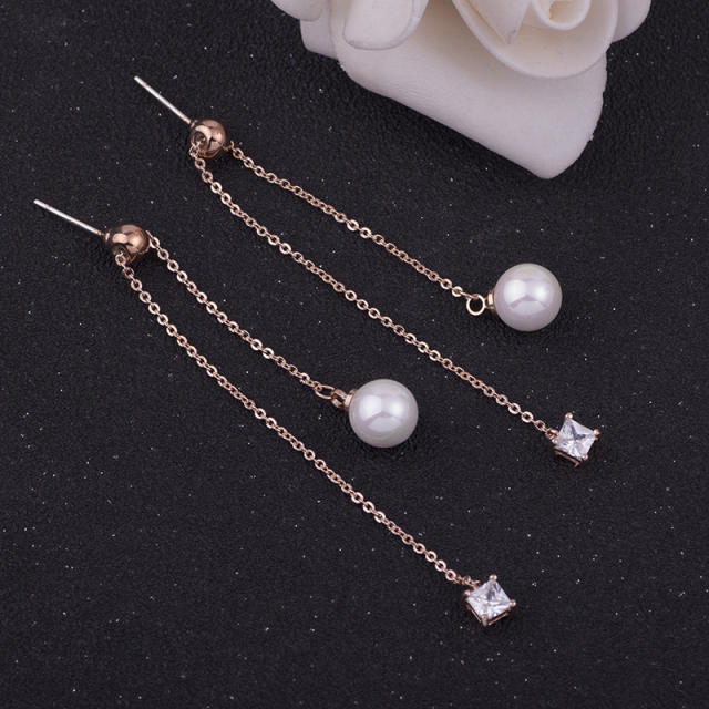 Pearl cubic zircon dangle earrings clip on earrings