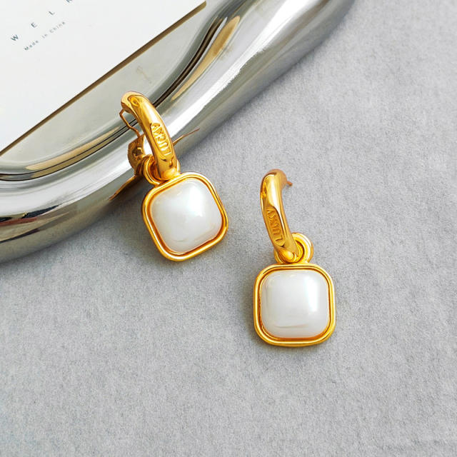 S925 sterling silver needle real gold plated faux pearl earrings