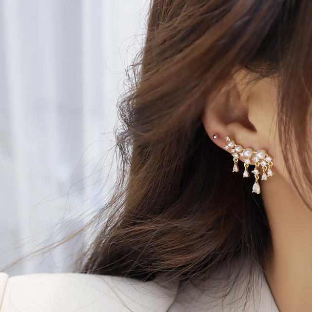 Korean fashion elegant cubic zircon pearl earrings