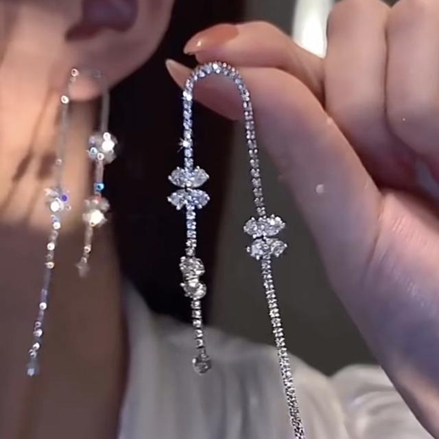 S925 sterling silver needle cubic zircon flower dangle earrings