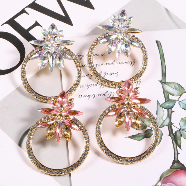 Luxury color glass crystal statement ring ear studs