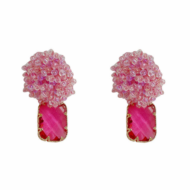 Creative rose red color glass crystal beaded earrings for women