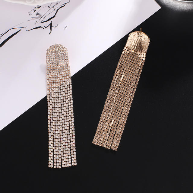 Luxury rhinestone tassel long earrings