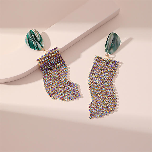 Colorful rhinestone tassel luxury dangle earrings