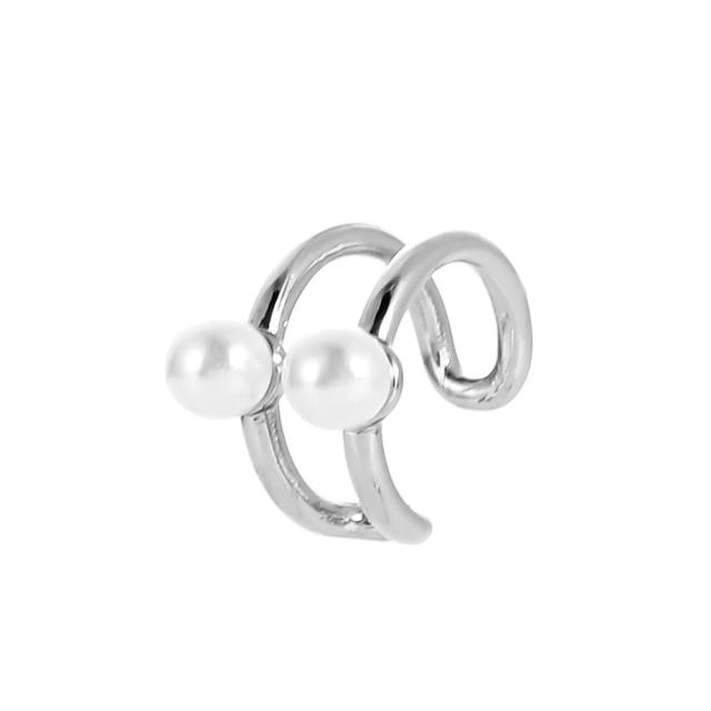 Double pearl bead hollow ear cuff