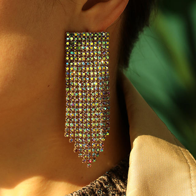 Rhinestone tassel personality party earrings