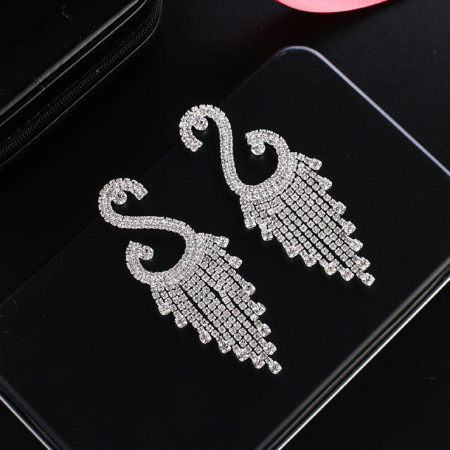 Rhinestone tassel Swan dangle earrings