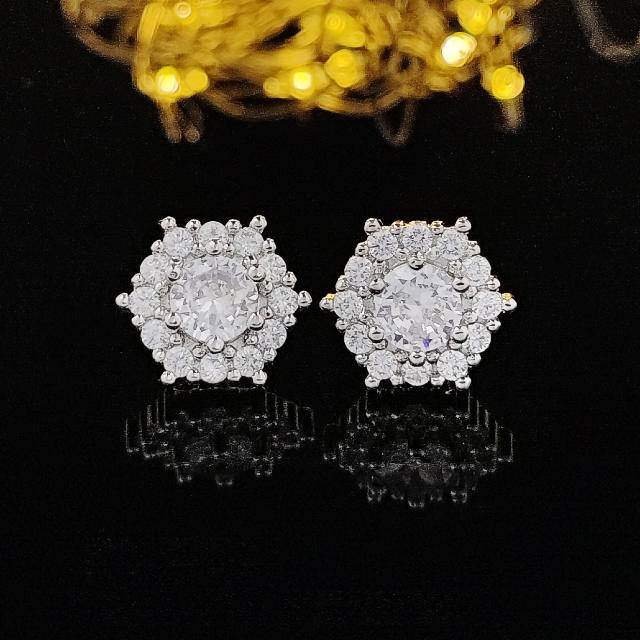 Delicate white color cubic zircon ear studs