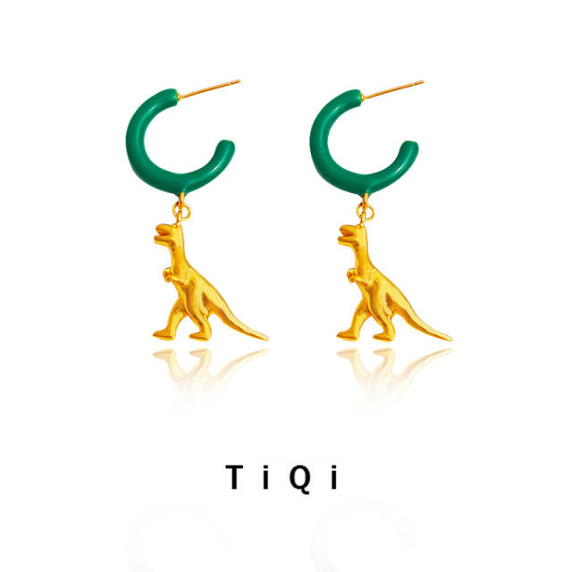 Silver needle personality C- shaped dinosaur shape earrings