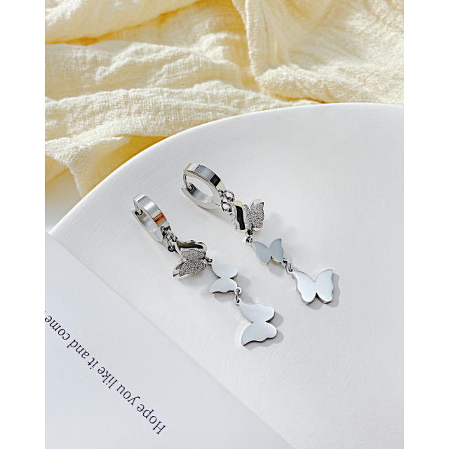 INS Frost butterfly dangle earrings stainless steel